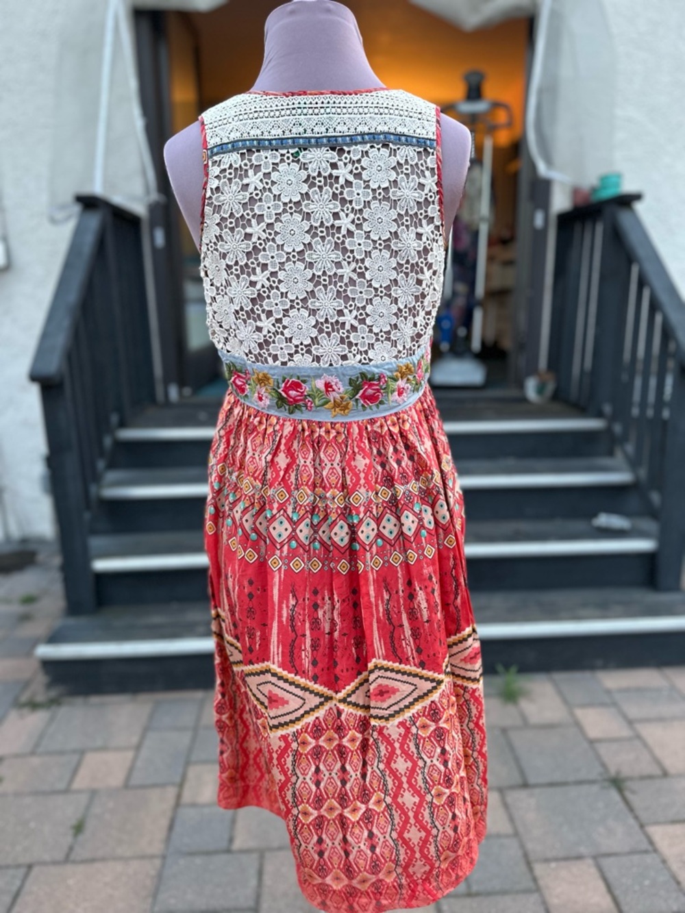Johnny Was Red & Multicolor Bohemian Mini Dress - Picture 4 of 6